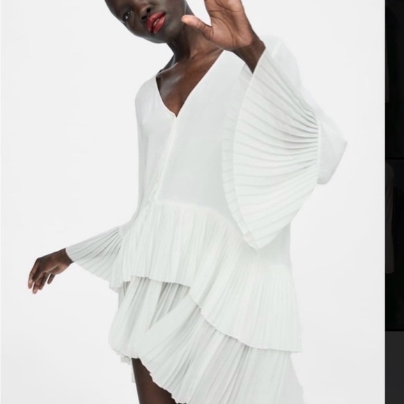 Zara Tops - New Zara Elegant White Pleated Blouse/Dress